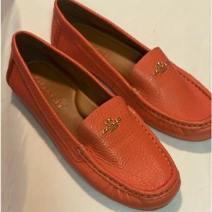 Coach Marley Leather Logo Slip-On Driver Loafers in Tangerine